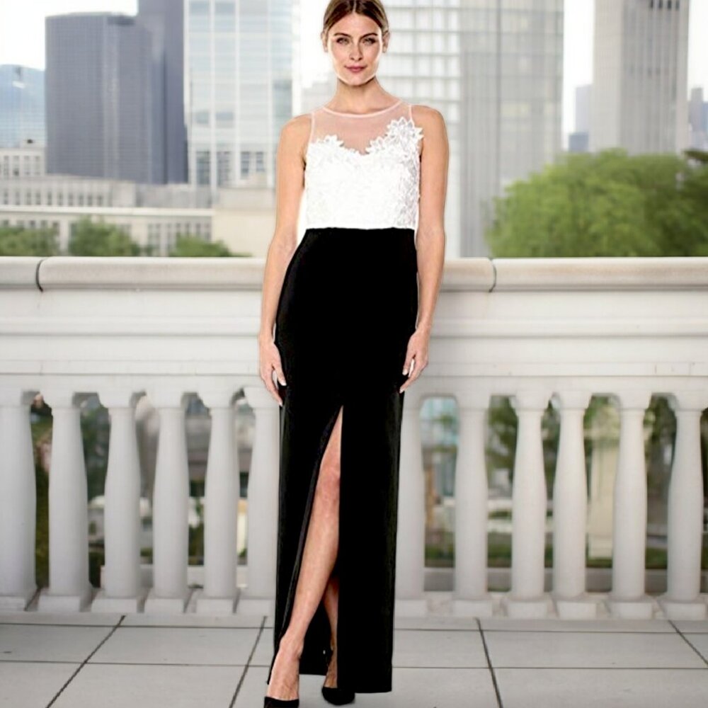 AIDAN MATTOX Crepe & Lace Dress